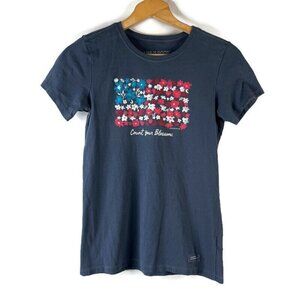 Life Is Good Crusher-Lite Womens Tee T-Shirt Top Size XS Blue USA American Flag